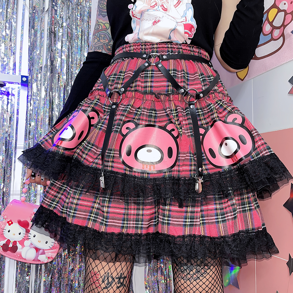 Harajuku Cartoon Print Double Layer Y2k Skirt (with Belt)