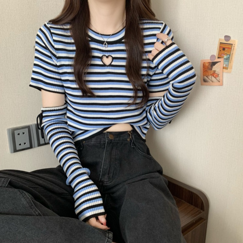 Long Sleeve T-Shirt Striped Knit Top