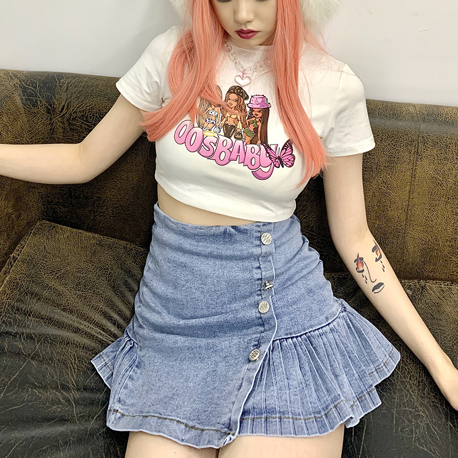 Vintage Spice Girls Diagonal Ruffle Pleated Denim Skirt